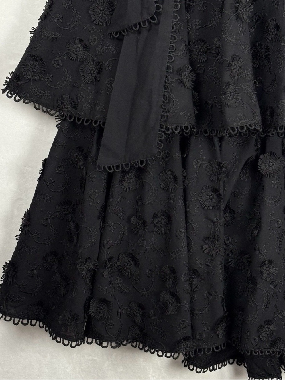FARM RIO Black Flowers Textured Tiered Ruffle Midi-Dress Sz S Victorian Prairie - Picture 11 of 16
